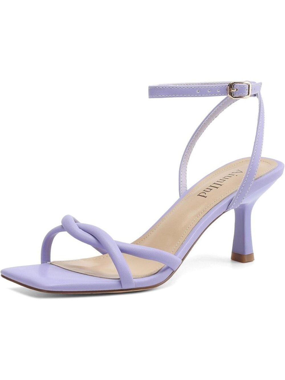 Women's Purple Kitten Low Heel Square Open Toe Adjustable Ankle Strap Sandals